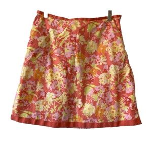 L.L. Bean Favorite Fit Straight Coral Floral Skirt Cotton Zip Size 8P Petite